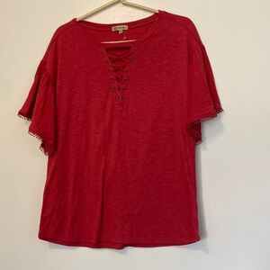 DEMOCRACY lace up flare sleeve stunning rayon poly blended shirt size medium